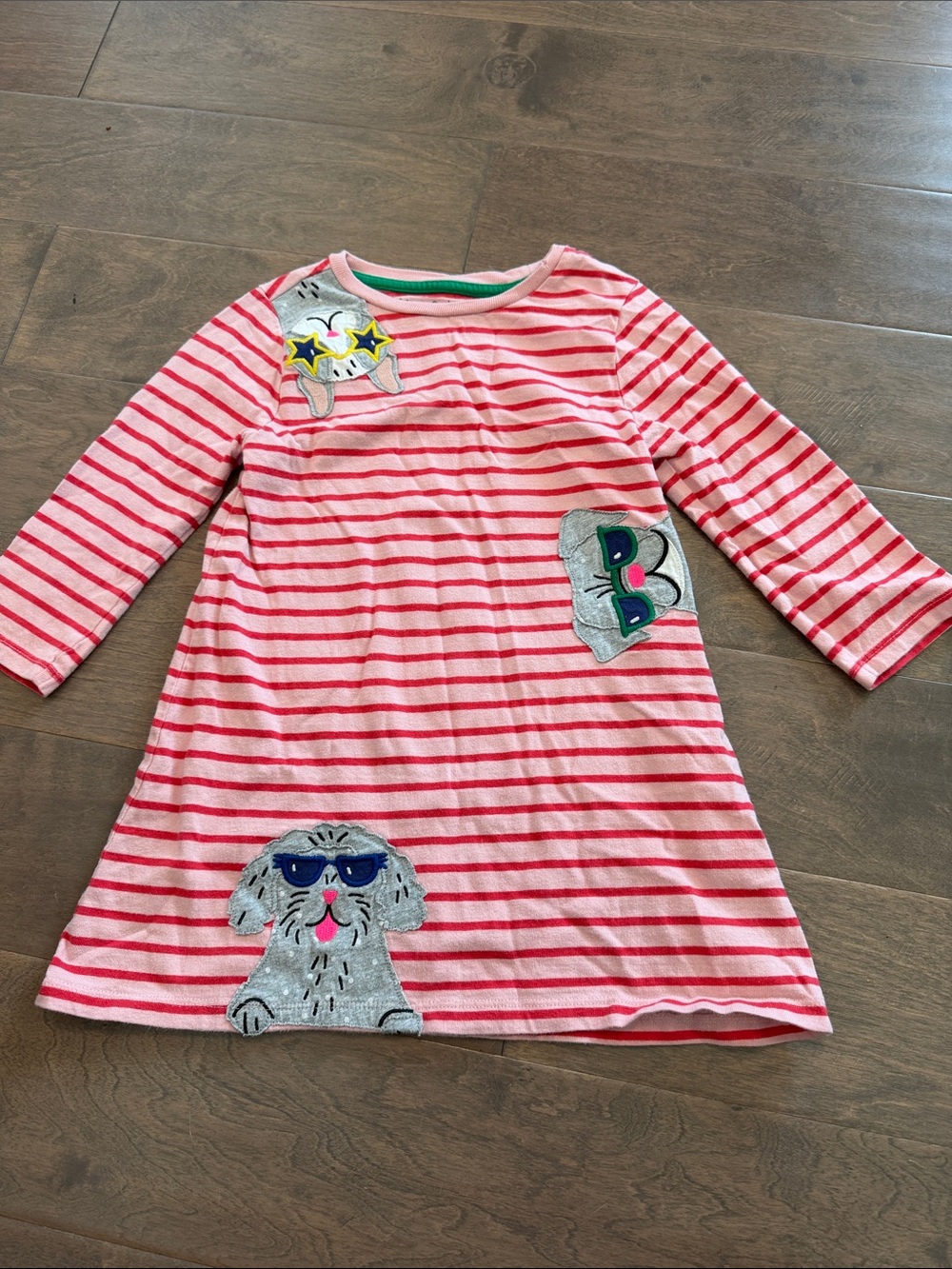 Mini Boden Pink and White Striped Dress with Dog Appliqués
